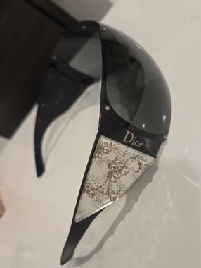 Dior Black Shield Sunglasses with Crystal Temple Detail
